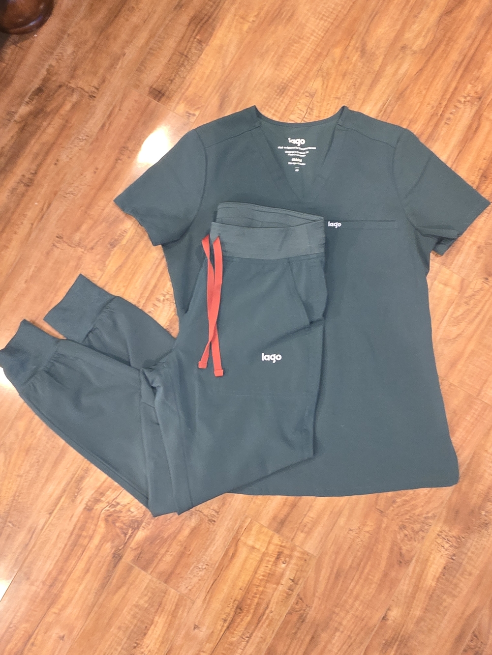 Iago Forest Green Scrub Set with Red Drawstrings
